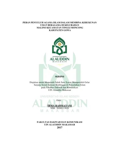 Peran Penyuluh Agama Islam dalam Membina Kerukunan Umat Beragama di  Kelurahan Malino Kecamatan Tinggi Moncong Kabupaten Gowa - Repositori UIN  Alauddin Makassar