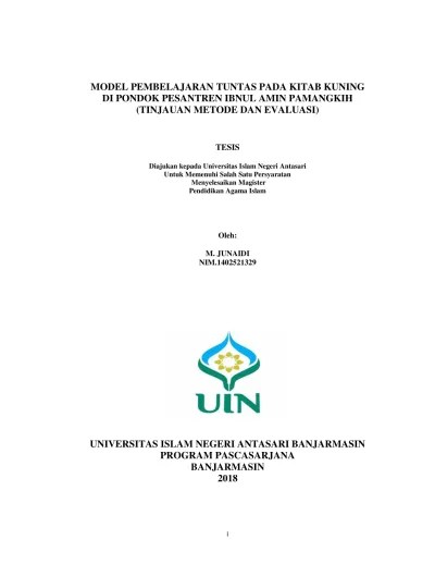 MODEL PEMBELAJARAN TUNTAS PADA KITAB KUNING DI PONDOK PESANTREN IBNUL AMIN  PAMANGKIH (TINJAUAN METODE DAN EVALUASI)