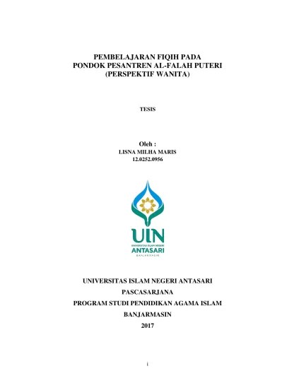 PEMBELAJARAN FIQIH PADA PONDOK PESANTREN AL-FALAH PUTERI (PERSPEKTIF WANITA)