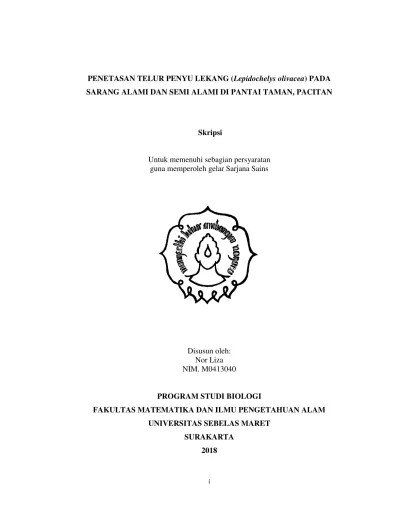 Top PDF Perbedaan Sarang Alami dengan Semi Alami Mempengaruhi Masa Inkubasi  dan Keberhasilan Menetas Telur Penyu Lekang (Lepidochelys Olivacea) Pantai  Boom Banyuwangi - 123dok.com