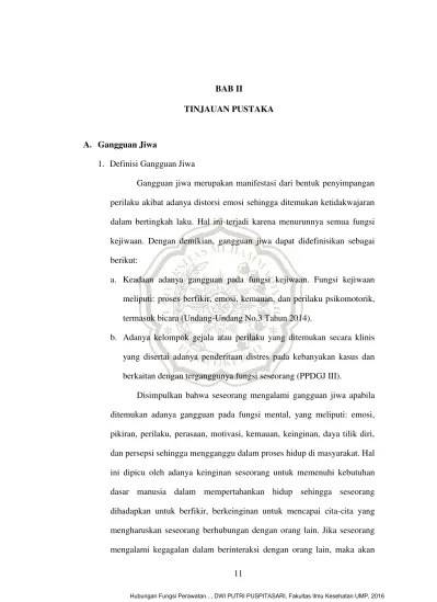 BAB II TINJAUAN PUSTAKA A. Gangguan Jiwa 1. Definisi Gangguan Jiwa - NUBHAN  MASRURY BAB II