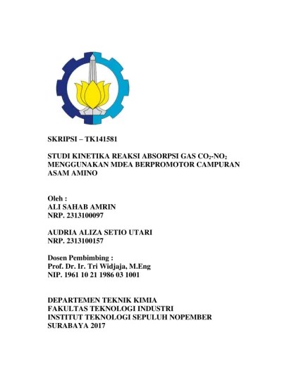 STUDI ABSORPSI CO2 DALAM LARUTAN MDEA-TEA DENGAN KATALIS PZ - ITS Repository