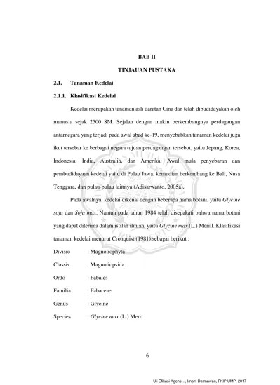 BAB II TINJAUAN PUSTAKA 2.1. Tanaman Kedelai 2.1.1. Klasifikasi Kedelai -  BAB II IMAM DARMAWAN BIOLOGI'17