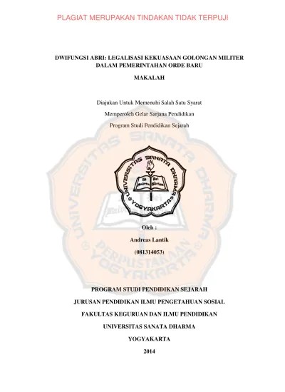 Dwifungsi ABRI : legalisasi kekuasaan golongan militer dalam pemerintahan  orde baru - USD Repository