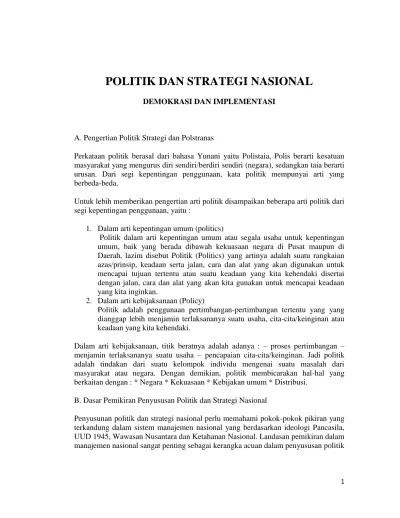 POLITIK DAN STRATEGI NASIONAL