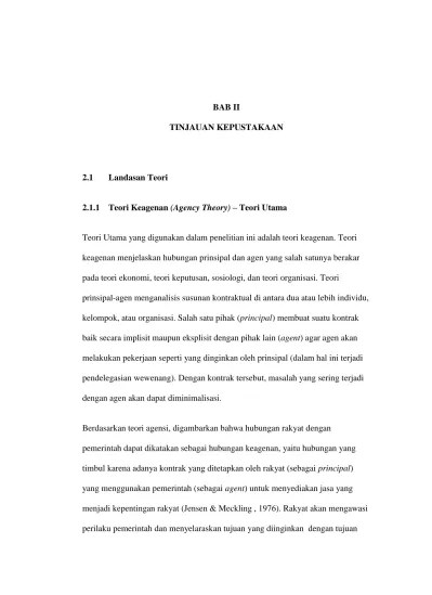 BAB II TINJAUAN KEPUSTAKAAN Teori Keagenan (Agency Theory) Teori Utama