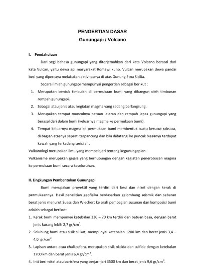 PENGERTIAN DASAR Gunungapi / Volcano