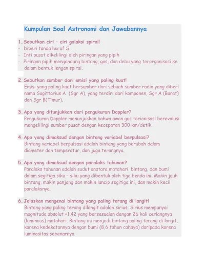 Kumpulan Soal Astronomi dan Jawabannya