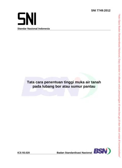 sasi Nasional Hak Cipta Badan Standardisasi Nasional, Copy standar ini  dibuat untuk penayangan di dan tidak untuk di komersialkan