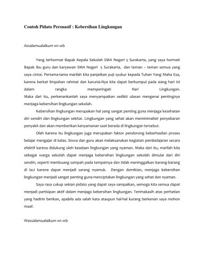 Contoh Pidato Persuasif : Kebersihan Lingkungan
