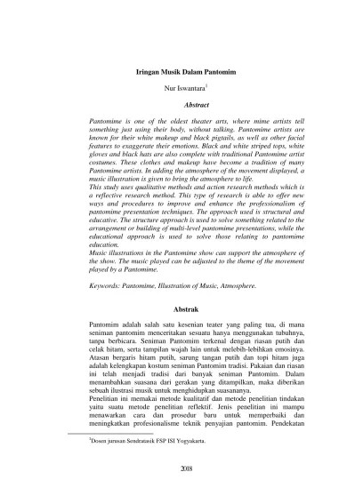 Iringan Musik Dalam Pantomim. Nur Iswantara 1. Abstract