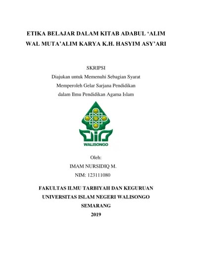Top PDF Etika belajar dalam kitab Adabul Alim Wal Muta’alim karya K.H.  Hasyim Asy’ari - 123dok.com