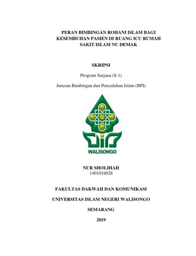 Peran bimbingan rohani Islam bagi kesembuhan pasien di ruang ICU Rumah  Sakit Islam NU Demak