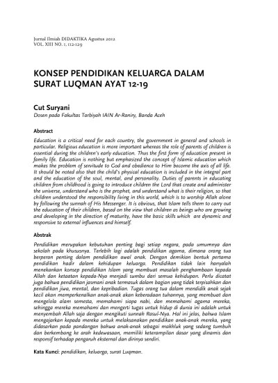 Top PDF Konsep Pendidikan Keluarga Dalam Surat Luqman Ayat 12-19 -  123dok.com