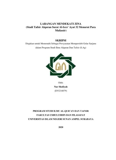 Larangan mendekati zina: studi tafsir Alquran surat Al-Isra' ayat 32  menurut para mufassir