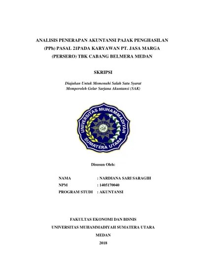 Analisis Penerapan Akuntansi Pajak Penghasilan (PPh) Pasal 21 Pada Karyawan  PT. Jasa Marga(Persero) Tbk Cabang Belmera Medan