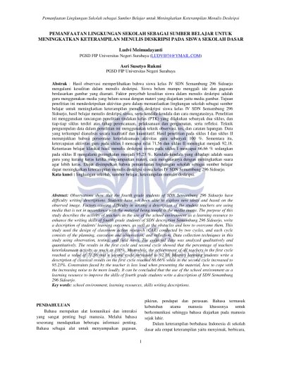 Top PDF Pemanfaatan Lingkungan Sekolah sebagai Sumber Belajar untuk  Meningkatkan Keterampilan Menulis Deskripsi pada Siswa Sekolah Dasar -  123dok.com