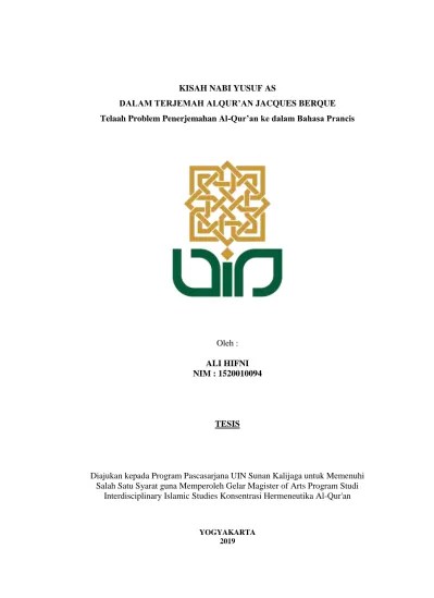 KISAH NABI YUSUF ASDALAM TERJEMAH ALQUR’AN JACQUES BERQUETelaah Problem  Penerjemahan Al-Qur’an ke dalam Bahasa Prancis