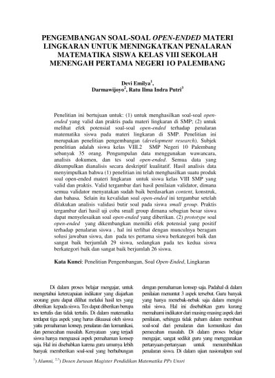 Contoh soal open ended matematika smp kelas 8. Top Pdf Pengembangan Soal Open Ended Materi Aljabar Berbasis E Learning 123dok Com