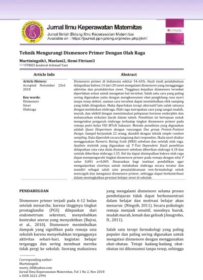 Tehnik Mengurangi Dismenore Primer Dengan Olah Raga