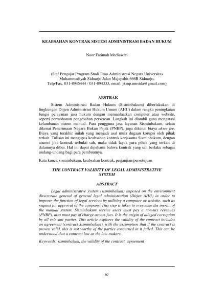 Keabsahan Kontrak Sistem Administrasi Badan Hukum