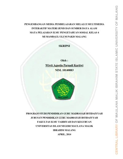 Pengembangan media pembelajaran melalui multimedia interaktif materi jenis  dan sumber daya alam mata pelajaran Ilmu Pengetahuan Sosial Kelas 4  Madrasah Ibtidaiyah Mambaul Ulum Pakis Malang