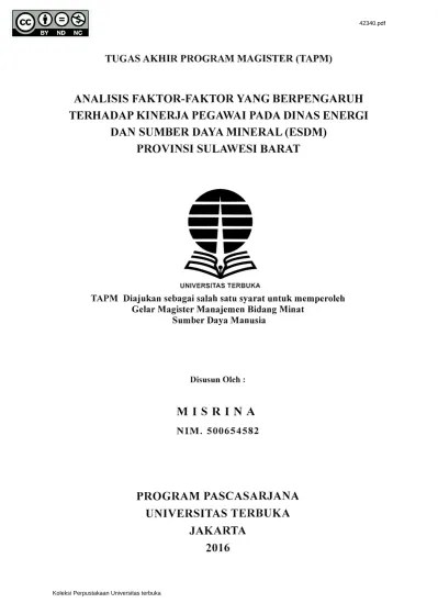 Analisis Faktor-faktor yang Berpengaruh terhadapKinerja Pegawai pada Dinas  Energi dan Sumber DayaMineral (ESDM) Provinsi Sulawesi Barat