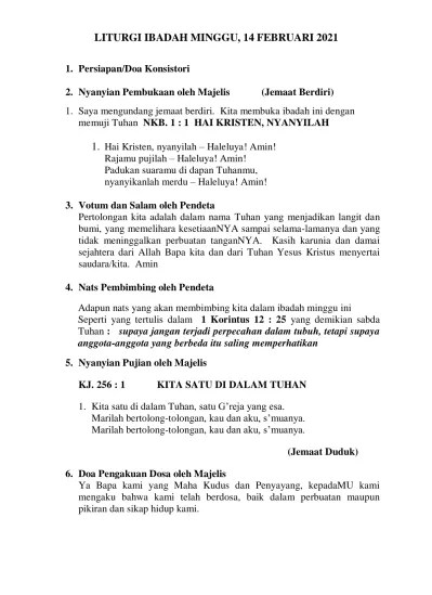 LITURGI IBADAH MINGGU, 14 FEBRUARI 2021