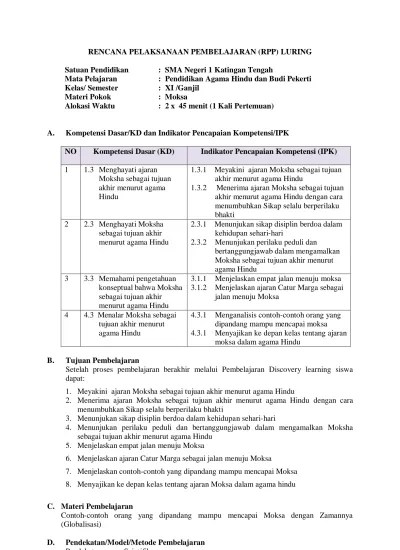 RENCANA PELAKSANAAN PEMBELAJARAN (RPP) LURING. : Pendidikan Agama Hindu dan  Budi Pekerti
