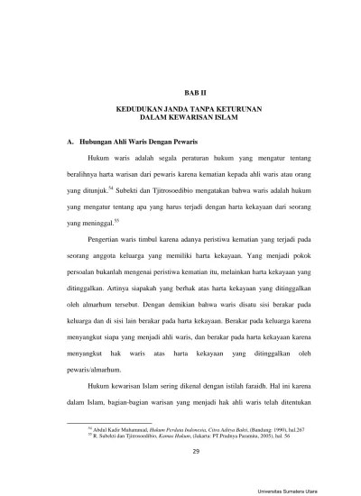 BAB II KEDUDUKAN JANDA TANPA KETURUNAN DALAM KEWARISAN ISLAM