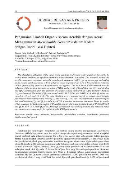 Penguraian Limbah Organik secara Aerobik dengan Aerasi Menggunakan  Microbubble Generator dalam Kolam dengan Imobilisasi Bakteri
