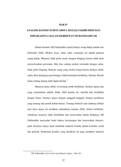 BAB IV ANALISIS KONSEP ZUHUD ABDUL ROZAQ FAKHRUDDIN DAN IMPLIKASINYA DALAM  KEHIDUPAN MUHAMMADIYAH