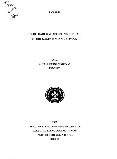 Tahu dari kacang non kedelai: studi kasus kacang komak