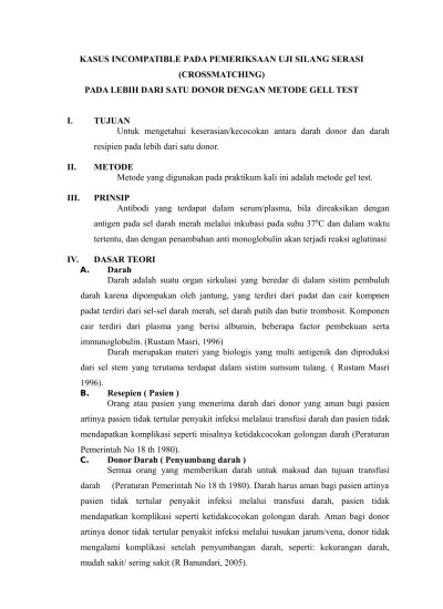 Kasus Incompatible Pada Pemeriksaan Uji Silang Serasi