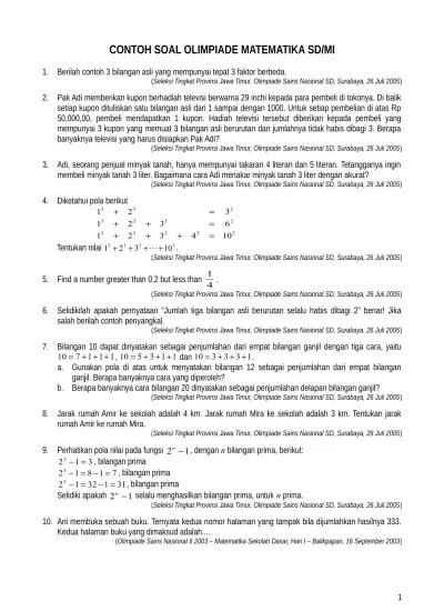 Check spelling or type a new query. Contoh Soal Olimpiade Matematika Sd
