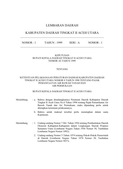 LEMBARAN DAERAH KABUPATEN DAERAH TINGKAT II ACEH UTARA