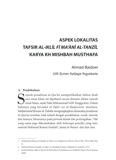 Kata Nafsu Perspektif K.h. Miṣbah Muṣtofa (Studi Atas Tafsir Al-Iklīl Fī Ma'ānī Al-Tanzīl)