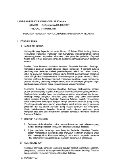 Pedoman Penilaian Penyuluh Pertanian Swadaya Teladan