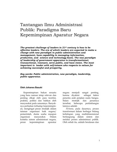 Tantangan Ilmu Administrasi Publik: Paradigma Baru Kepemimpinan Aparatur  Negara