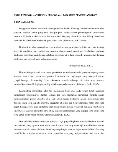 CARA PENANGANAN HEWAN PERCOBAAN DAN RUTE PEMBERIAN OBAT