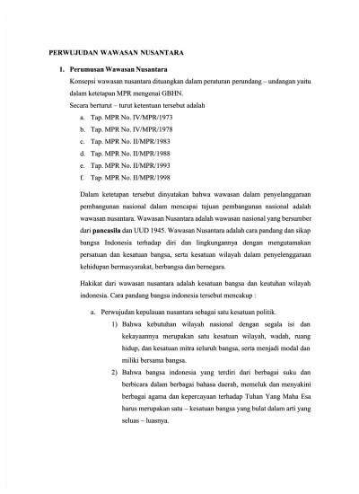 WAWASAN NUSANTARA PERWUJUDAN WAWASAN NUSANTARA DALAM KEHIDUPAN BERBANGSA  DAN BERNEGARA INDONESIA