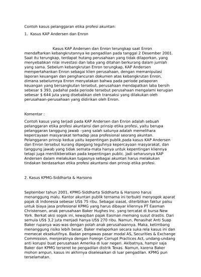 Contoh Kasus Pelanggaran Etika Profesi Akuntan.kimut