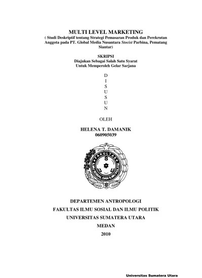SKRIPSI Diajukan Sebagai Salah Satu Syarat Untuk Memperoleh Gelar Sarjana D  I S U S U N OLEH HELENA T. DAMANIK