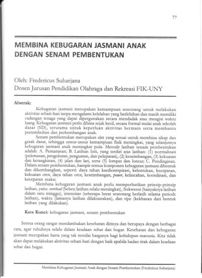 MEMBINA KEBUGARAN JASMANI ANAK DENGAN SENAM PEMBENTUKAN