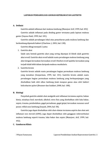 Laporan Pendahuluan Asuhan Keperawatan Gastritis