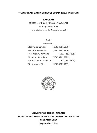 Transpirasi Dan Distribusi Stoma Pada Tanaman Print