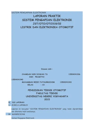 Laporan Sistem Pengapian Elektronik