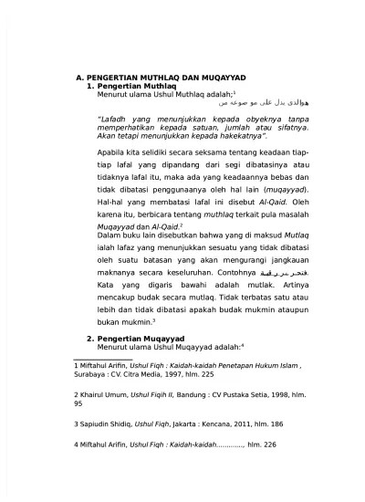 Pengertian Muthlaq Dan Muqayyad