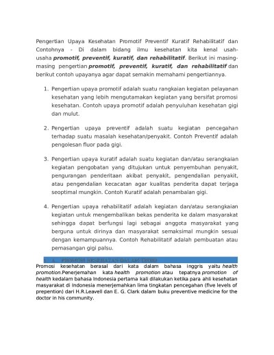 Pengertian Upaya Kesehatan Promotif Preventif Kuratif Rehabilitatif Dan  Contohnya