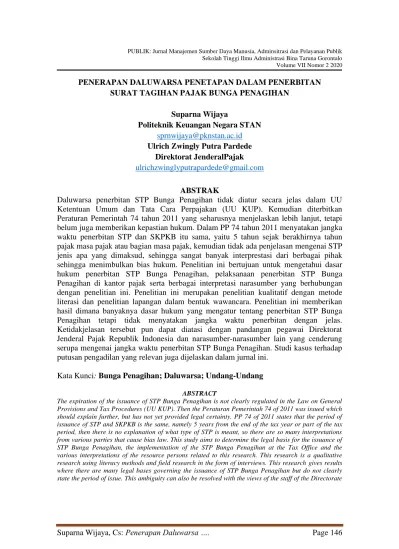 PENERAPAN DALUWARSA PENETAPAN DALAM PENERBITAN SURAT TAGIHAN PAJAK BUNGA  PENAGIHAN